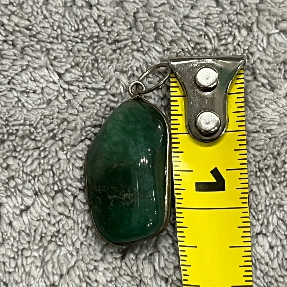 Sterling Silver Green aventurine Stone Runic Symbol Pendant Necklace